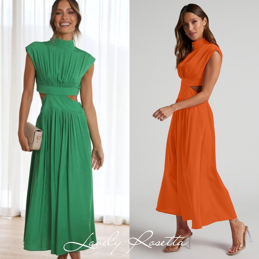 Green Cutout  Sleeveless Ruched Dress